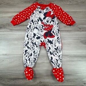 Disney Minnie Mouse‎ Baby Girls Fleece Footed Pajamas Sleepers 18M Red White